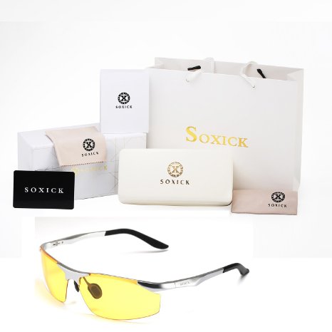 Soxick® HD Metal Polarized Night Driving Semi-Rimless Sport Sunglasses for Men Women