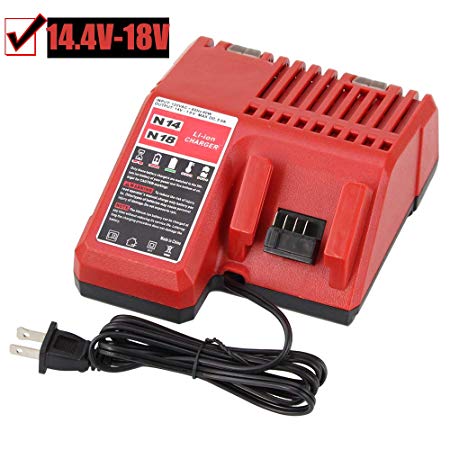 Fhybat Replacement M18 Battery Charger for Milwaukee 14.4v-18v Red Lithium ion Rapid Charge 48-59-1812