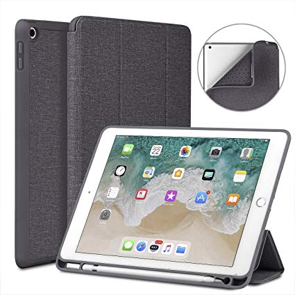 Soke New iPad 9.7 2018/2017 Case with Pencil Holder, Lightweight Smart Case Trifold Stand with Shockproof Soft TPU Back Cover and Auto Sleep/Wake Function for iPad 9.7 inch 5th/6th Generation, Grey
