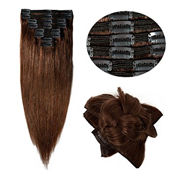 10''-22'' Clip in 100% Remy Human Hair Extensions Double Weft Grade 7A Quality Full Head Thick Long Soft Silky Straight 8pcs 18clips for Women Fashion (20" / 20 inch 150g , #4 medium brown)
