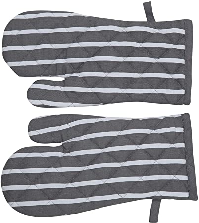 Penguin Home Stripe Grey Pair of Oven Gloves-Cotton(Set of 2 Gauntlets)