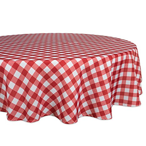 DII 100% Polyester, Spill proof and Waterproof, Machine Washable, Tablecloth for Outdoor Use, 60" Round, Red Check, Seats 4 People