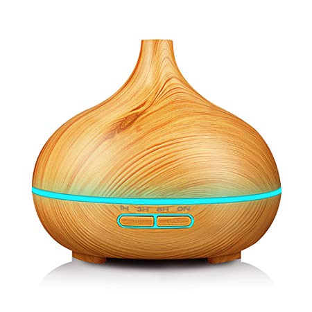 KBAYBO 300ml Essential Oil Diffuser Aroma Diffuser Aromatherapy Ultrasonic Cool Mist Humidifier 7 Color LED Change for Office Home Bedroom Living Room Study Yoga Spa-Wood Grain