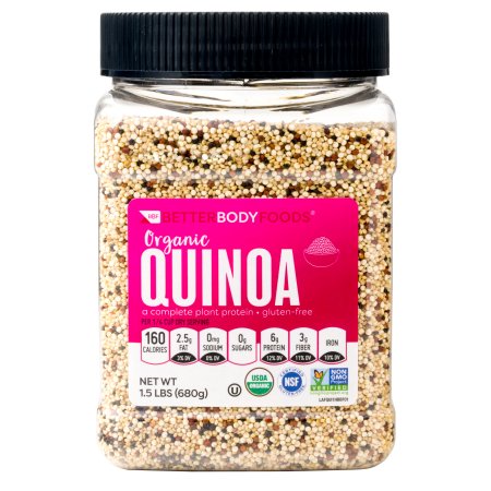 (2 Pack) BetterBody Foods Tri-Color Organic Quinoa, 24 ounce