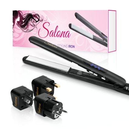 Salona Professional 1 Titanium Flat Iron Hair Straightener Worldwide Dual Voltage 110-240V with Heat Resistant Travel Bag