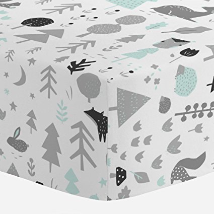 Carousel Designs Icy Mint and Silver Gray Baby Woodland Crib Sheet - Organic 100% Cotton Fitted Crib Sheet - Made in the USA
