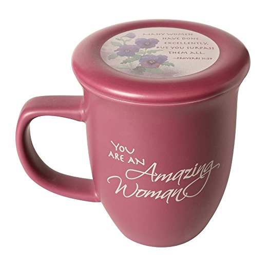 Amazing Woman Mug And Coaster/Lid - Ceramic - Large 14 Ounce Coffee Or Tea Cup - Dusky Purple