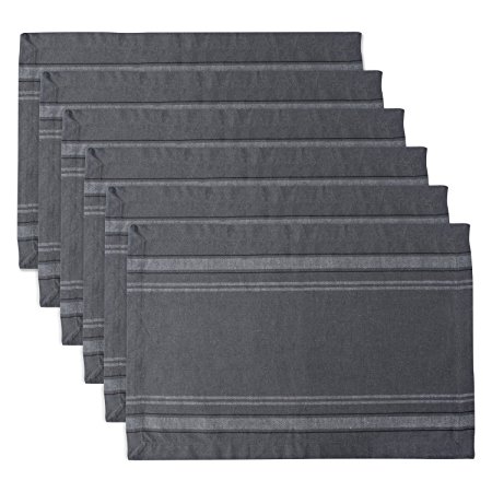 DII 100% Cotton, Machine Washable, Everyday French Stripe Placemat For Dinner Parties, Summer & Outdoor Picnics, Set of 6 - Gray Chambray