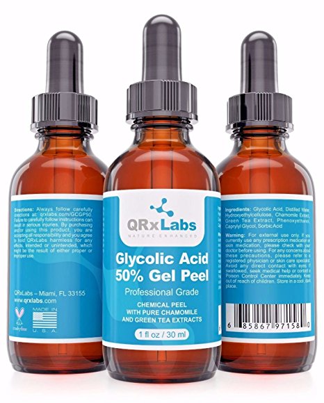 Glycolic Acid 50% Gel Peel with Chamomile and Green Tea Extracts - Professional Grade Chemical Face Peel for Acne Scars, Collagen Boost, Wrinkles, Fine Lines - Alpha Hydroxy Acid - 1 fl oz
