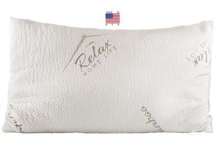 Bamboo Pillow-USA Made-Premium Quality Pillow with Stay Cool Bamboo Cover-Shredded Memory Foam-Hypoallergenic and Dust Mite Resistant-Relieves Snoring Insomnia Neck Pain TMJ and Migraines Queen