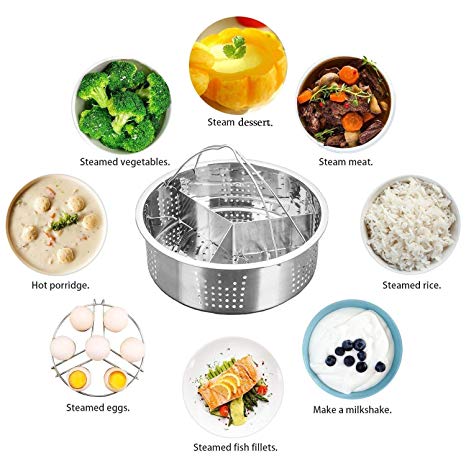 Instant Pot Accessories Steamer Basket with Egg Steamer Rack, Divider, Fits Instant Pot 5,6,8 qt Pressure Cooker, Stainless Steel, 3 Pcs Set, Energy Class A