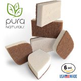 Pura Naturals Stink Free Cleaning Sponges Inhibit Bacteria Stay Fresh NO ODOR Guarantee Eco Kitchen  Household  Dish Sponges wWalnut Scrubbers 40x more durable Beige 6-pack  NO SOAP