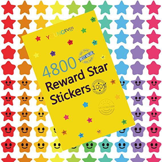 Youngever 4800 Reward Star Stickers, 18 Designs, Star Labels for Kids, Reward Stickers Mega Variety Pack, Incentive Stickers for Teacher Supplies Classroom Supplies