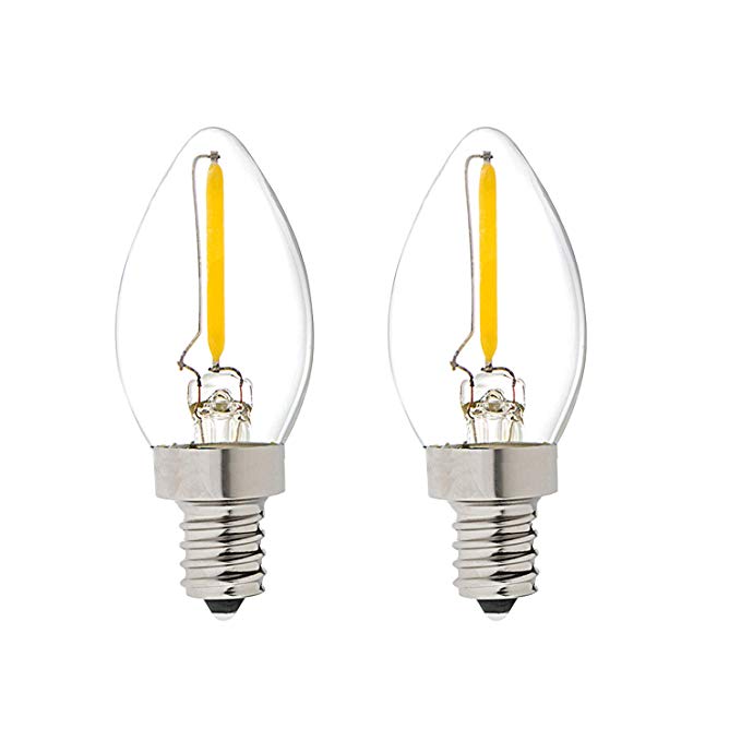 C7 0.5W Light Candle Bulbs, 5w Incandescent Replacements,75 Lumen,E12 Candelabra Base,led Filament Night Bulb, Warm White 2700K,Refrigerator Edison Bulb,Non-Dimmable,2 Pack