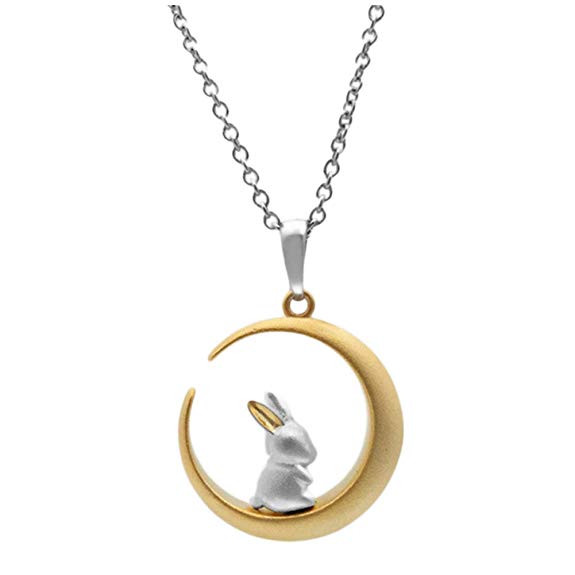 Helen de Lete Bunny On The Moon 925 Sterling Silver Collar Necklace