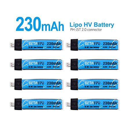 BETAFPV 8pcs 230mAh HV Lipo Battery JST 2.0 25C 4.35V with PowerWhoop Connector for Tiny Whoop