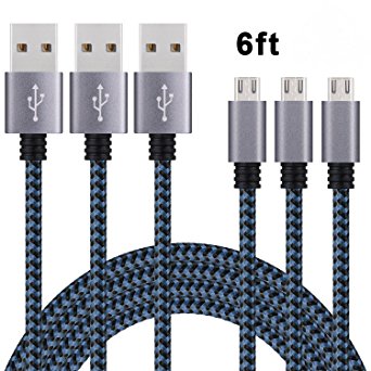 Micro USB Cable, RODERICK 6ft Nylon Braided (blue&black 3 pack)