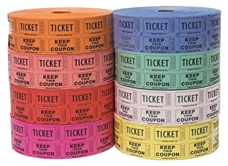 56759 Raffle Tickets - (4 Rolls of 2000 Double Tickets) 8,000 Total 50/50 Raffle Tickets (4 Assorted Colors)