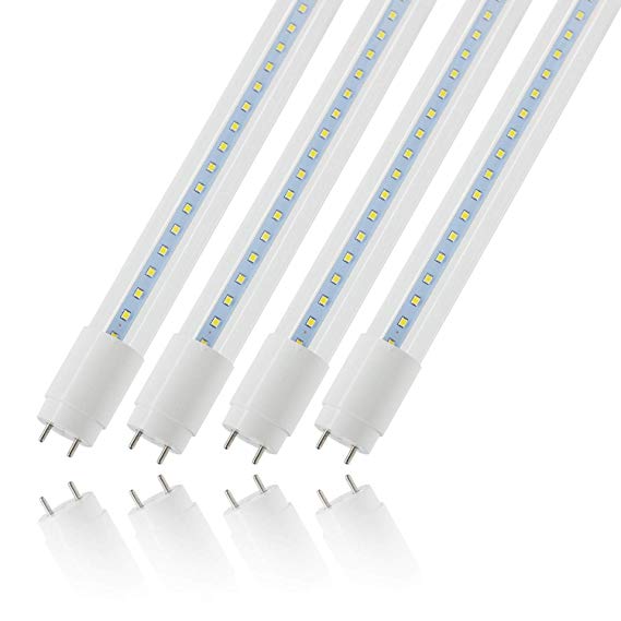 4FT LED Light Bulbs, Romwish 18W(40W Equivalent) 48" T8 T10 T12 LED Tube Lights 5000 Kelvin, Fluorescent Bulbs Replacement, Dual-end Powered, Ballast Bypass, Clear Cover (Pack of 4)