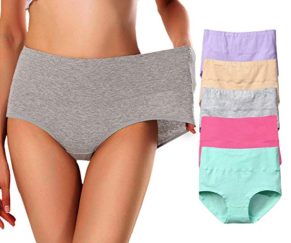 OPIBOO Women's Soft Cotton Underwear Panties, Lady Stretch Comfort Underwear for Women,High Waist Breathable Briefs 5 Pack
