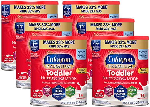 Enfagrow Next Step Premium Toddler Nutritional Milk Drink, Natural Milk Flavor Powder, 32 oz. Can (6 Cans) - Omega 3 DHA, Prebiotics, Non-GMO, (Packaging May Vary) from The Makers of Enfamil