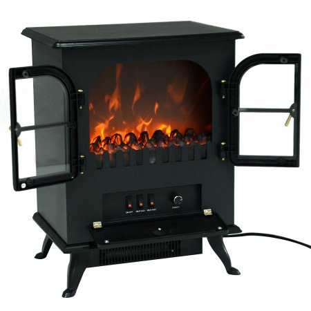 Costway Free Standing Electric 1500W Fireplace Heater Fire Flame Stove Wood Adjustable