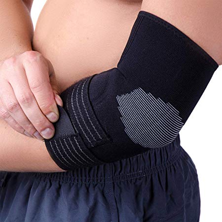 Compression Elbow Brace - Tennis Elbow Sleeve, Elbow Support with Strap - Relieve Tendonitis Elbow - Great for Golf, Tennis, Everyday Wear, and More
