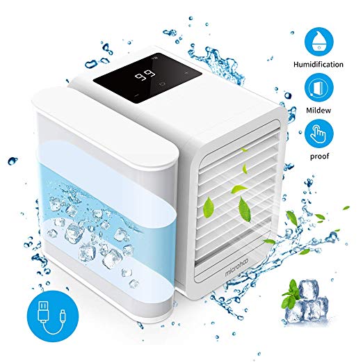 Personal Air Cooler Air Conditioner Fan, 3 in 1 USB Portable Mini Space Cooler, Evaporative Humidifier, Purifier, Cooling Fan for Home Offices Kitchen (White)
