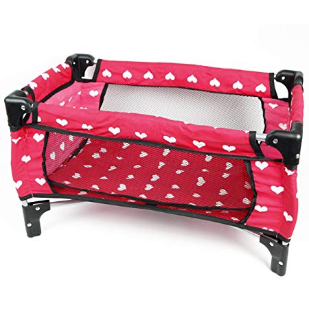 The New York Doll Collection Doll Fold n' Store Pack N' Play - Doll Play Yard with Cute Hearts Design