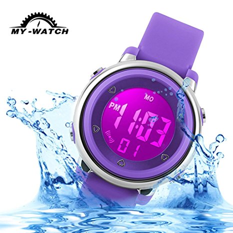 My-Watch Girls Digital Watch Sport Waterproof Kids Outdoor Stopwatch LED Luminescent Wrist Watches