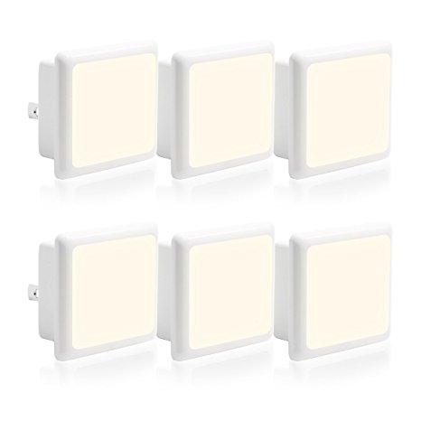 LED Night Light Bulbs, LOHAS Plug in with Dust to Dawn Sensor, 0.3W Ultra Slim Daylight White Nightlights , Auto on/off Soft LED Light for Hallway, Bedroom, Toilet, Kitchen(Pack of 6)