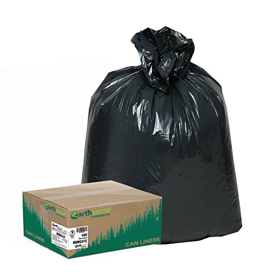 Earthsense Commercial RNW2410 Can Liner 24x23, 7-10 Gal, .85 mil, Black, (Case of 500)