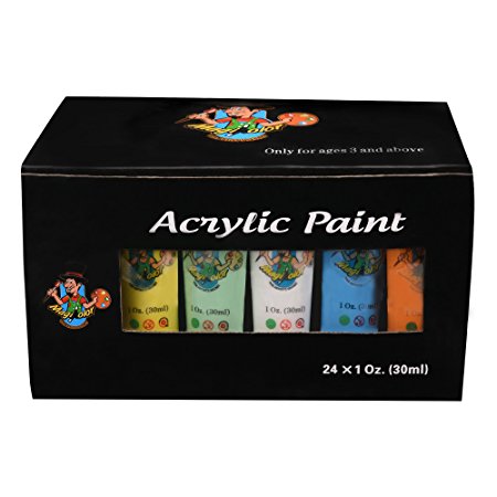 Acrylic Paint Set - BIG 24 X 1 oz. (30 mL) Clear Tubes | With Revolutionary PIGMACOVER™ Formula | Get a Bonus E-Book FREE with Premium Artist Quality Colors by Magikolor
