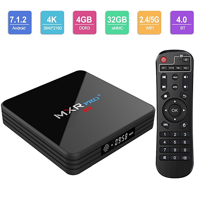 Android TV Box, Superpow MXR Pro Plus Android 7.1 TV Box with 4GB RAM 32GB ROM RK3328 Quad-core, Support 4K Full HD Dual-Band Wi-Fi 2.4/5Ghz BT 4.0 Mini Box with Remote Control