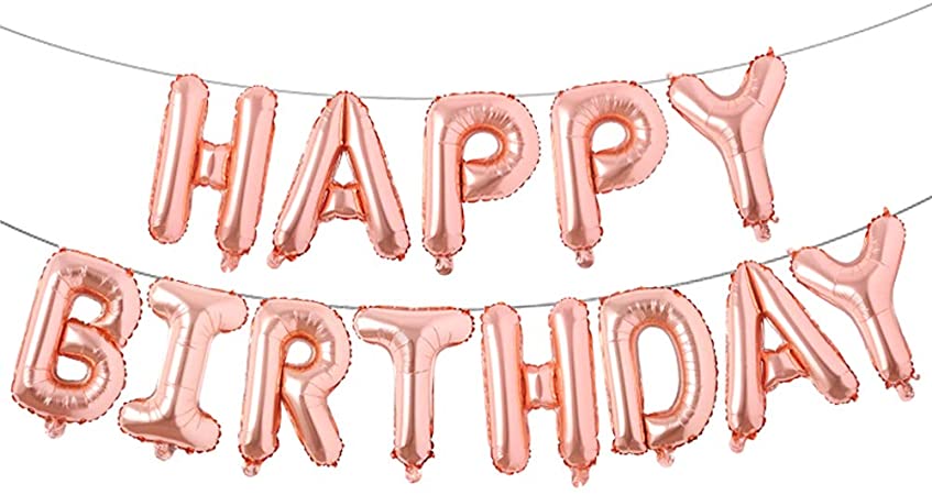 Happy Birthday Balloons, Aluminum Foil Banner Balloons for Birthday Party Decorations and Supplies (Rose Gold)