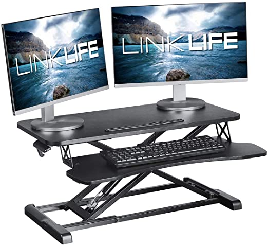 LINKLIFE Height Adjustable 32 inch Standing Desk Converter,Sit Stand Dual Monitor and Laptop Riser Workstation,Ergonomic Tabletop Workstation Riser