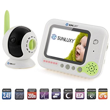 SUNLUXY 3.5 inch Color LCD Wireless Digital Audio Video Baby Monitor Security Camera Two Way Talk with Night Vision and Fully Rechargeable