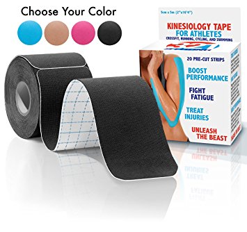 Kinesiology Tape for Athletes, Pre-cut Strips of Blue Therapeutic Sports Tape For Knees, Shoulders, and Elbows with Bonus eBook