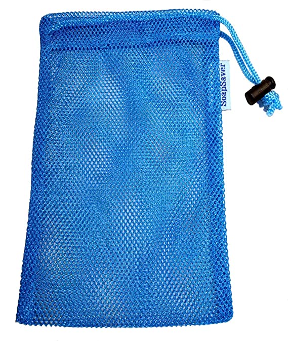 2 - Soft BLUE Soap Saver Pouches w/String Lock for Sensitive Skin. The New "Soap on a Rope"