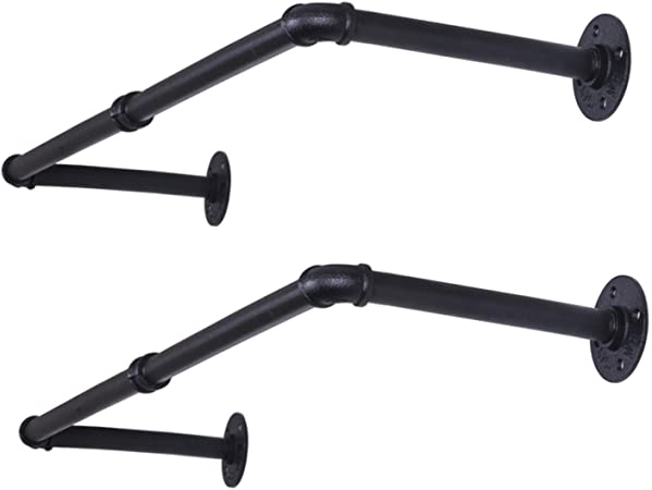 OROPY Industrial Pipe Clothes Rack 38.4” Set of 2, Heavy Duty Wall Mounted Black Iron Garment Bar, Multi-Purpose Clothing Hanging Rod for Laundry Room and Closet Storage
