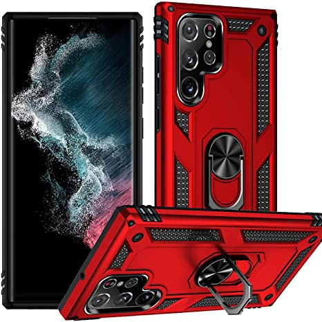 S22 Ultra Case,S22 Ultra 5G Case,ADDIT Military Grade Protective Samsung Galaxy S22 Ultra Cases Cover with Ring Car Mount Kickstand for Samsung Galaxy S22 Ultra/S22 Ultra 5G - Red
