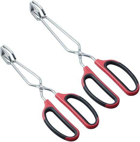 HINMAY Scissor Tongs 10-Inch and 12-Inch Set Heavy Duty Stainless Steel Wire Tongs, Set of 2