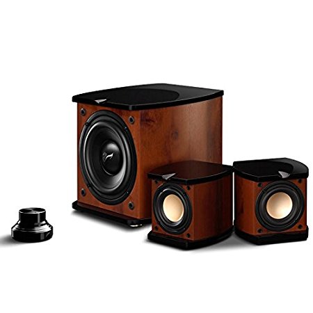 Swans - M20W - Beautiful 2.1 Living Room Laptop Speakers (Powered) - 3.5mm QuickSwap Cable and Volume Turntable - Rosewood with Pink Gold Aluminium Drivers and Piano Finish