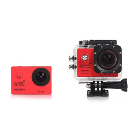 Sj7000 Dual-band Wifi Action Sports Camera 1080p 2.0 Inch 170 Degree Wide Angle Lens 30m Waterproof Diving Hd Camcorder Car DVR Wearable Action Hd Digital Camera (Red)