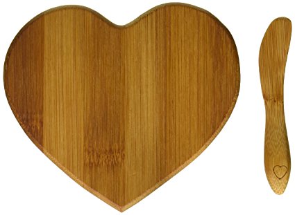 Kate Aspen Tastefully Yours Heart-Shaped Bamboo Cheese Board, Sage Green/Brown