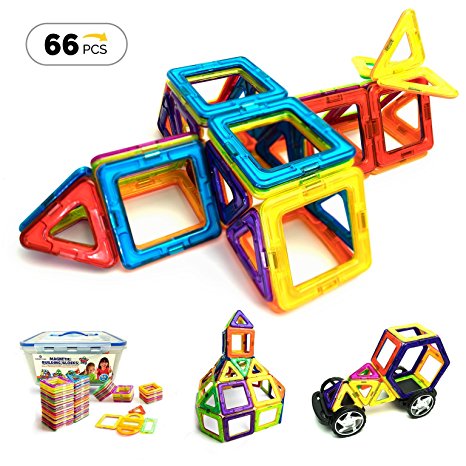EMAXTION Magnetic Blocks (66 Piece Set of Magnetic Tiles) – Fun, Creative Magnetic Building Blocks Set for Kids Aged 3 and Older – Great Educational 3d Building Blocks for Learning While Playing