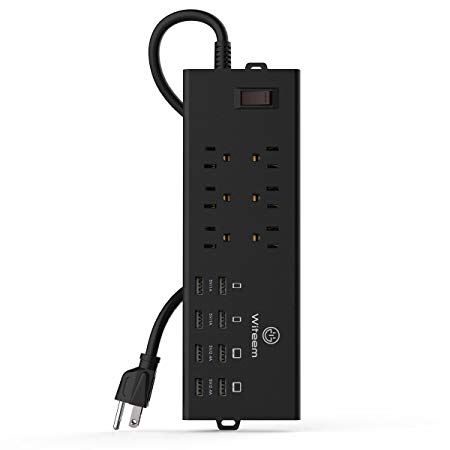 Witeem Surge Protector Power Strip with 6 AC Outlets and 8 Smart USB Ports, 6 ft UL Power Cord, Black