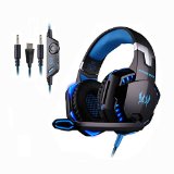 eTopxizu Comfortable LED 35mm Stereo Gaming LED Lighting Over-Ear Headphone Headset Headband with Mic for PC Computer Game with Noise Cancelling and Volume Control Blue