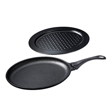 Unicook Cast Iron Fajita Platter Set,Skillet,Serving Griddle,Grill Pan,10.5in by 7.25in Oval Pan,Heat Resistant Serving Tray,Removable Handle,NO Need Extra Hot Handle Holder,Black