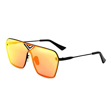 Menton Ezil Mirrored Oversized TV Style Flat Top Sunglasses Metal Frame UV400